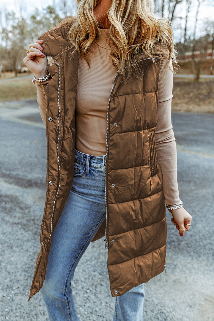 Hooded Long Quilted Vest Coat-Lastshoppingexit