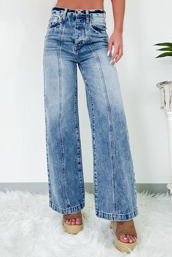 Central Seamed Wide Leg High Waist Jeans-Lastshoppingexit