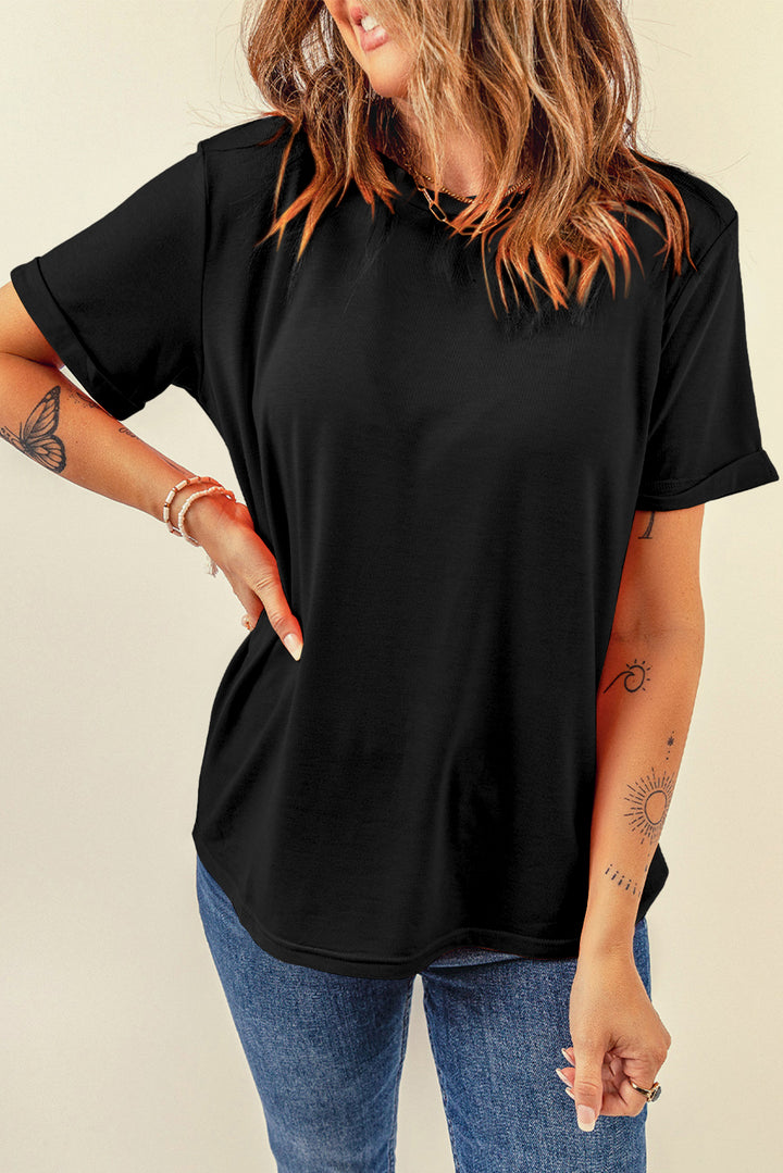 Casual Plain Crew Neck Tee-Lastshoppingexit