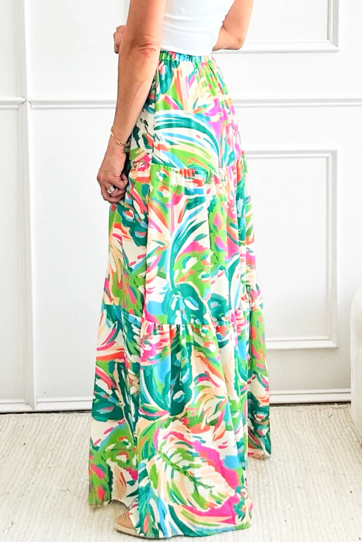 Abstract Printed High Waist Tiered Maxi Skirt-Lastshoppingexit