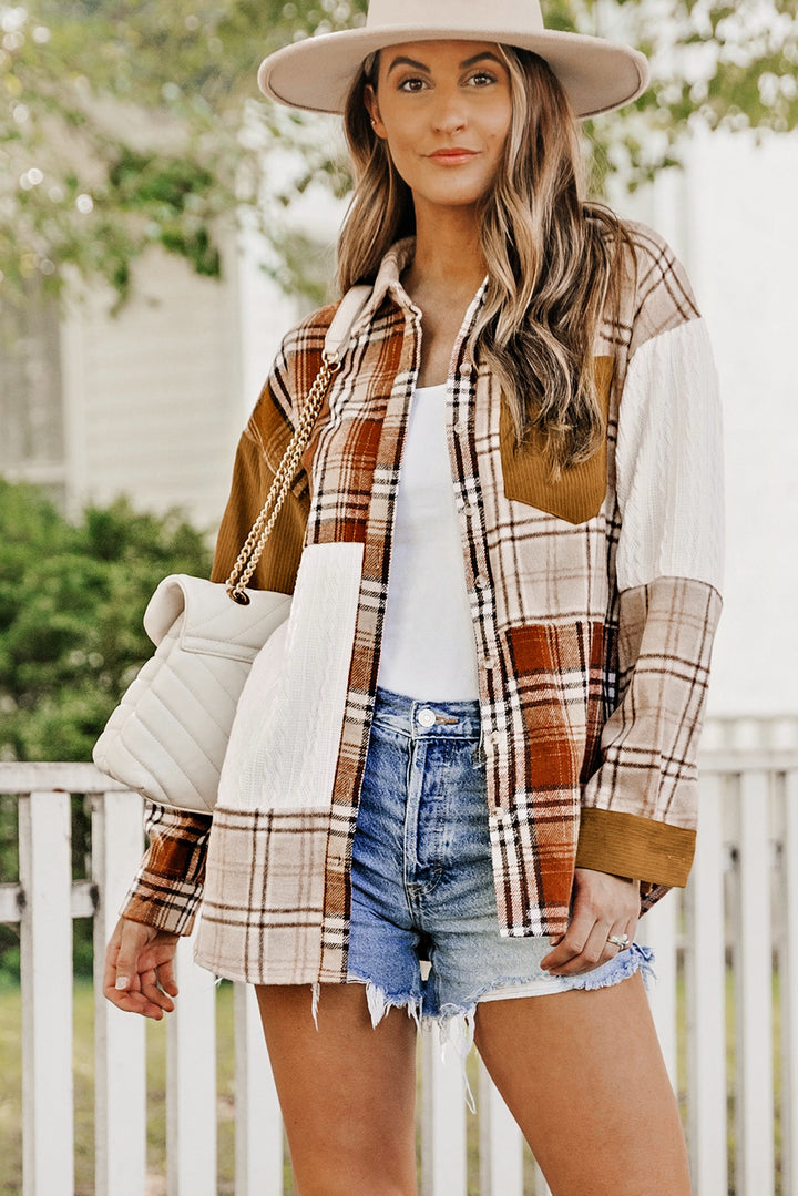 Plaid Color Block Patchwork Shirt Jacket with Pocket-Lastshoppingexit