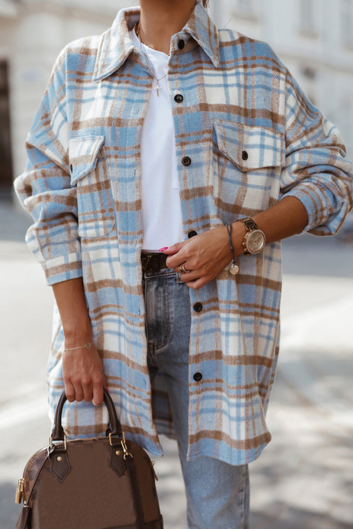 Plaid Flap Pocket Long Sleeve Shacket-Lastshoppingexit