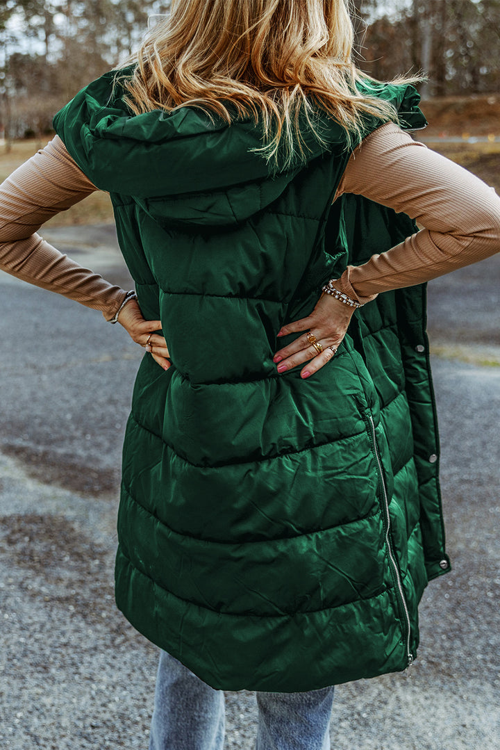 Hooded Long Quilted Vest Coat-Lastshoppingexit