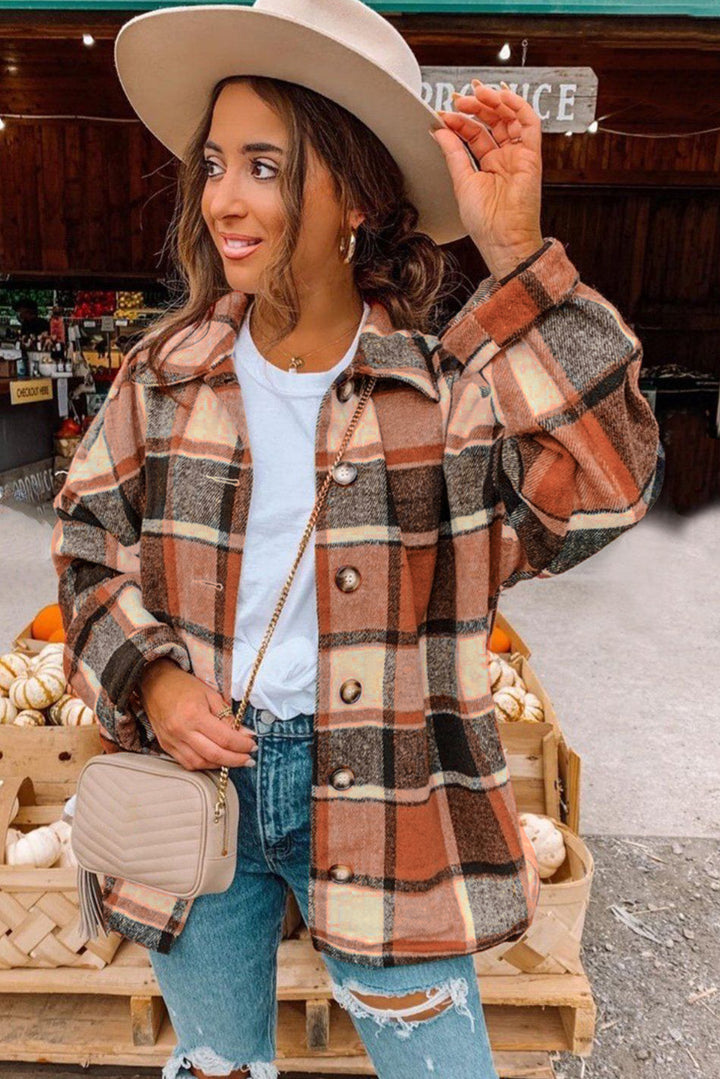 Plaid Print Buttoned Shirt Jacket-Lastshoppingexit