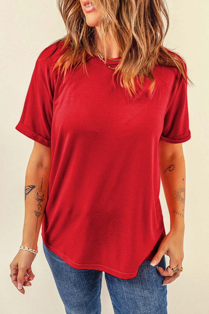 Casual Plain Crew Neck Tee-Lastshoppingexit