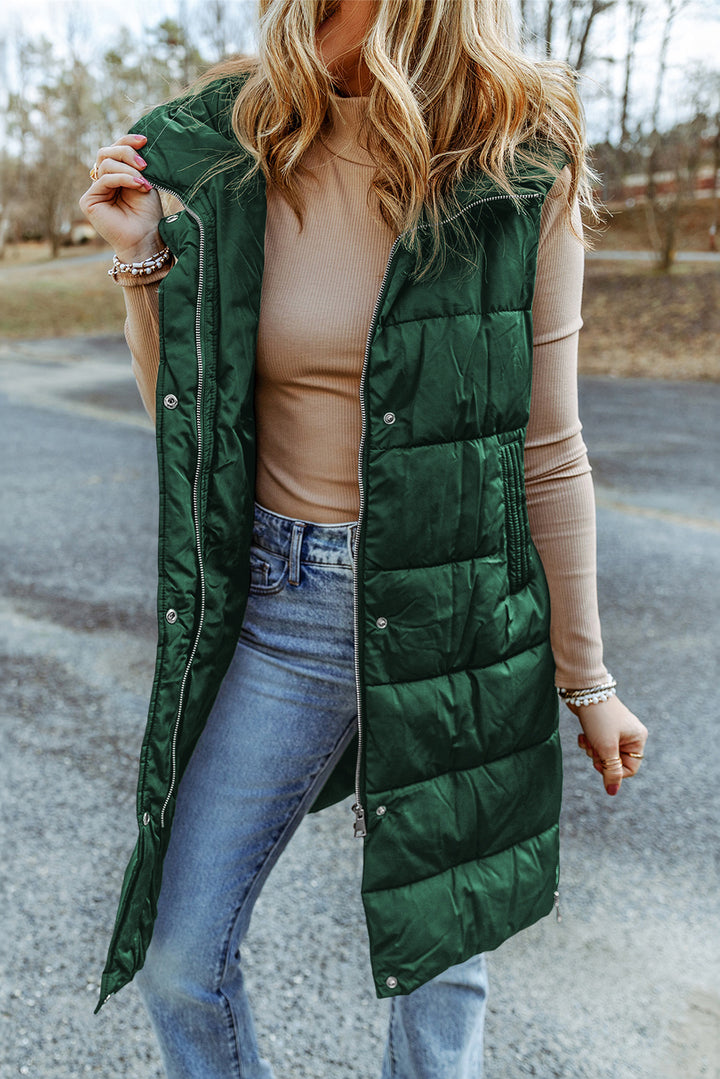 Hooded Long Quilted Vest Coat-Lastshoppingexit