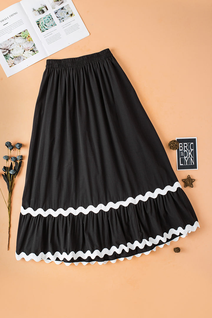 Ricrac Trim Colorblock High Waist Long Skirt-Lastshoppingexit