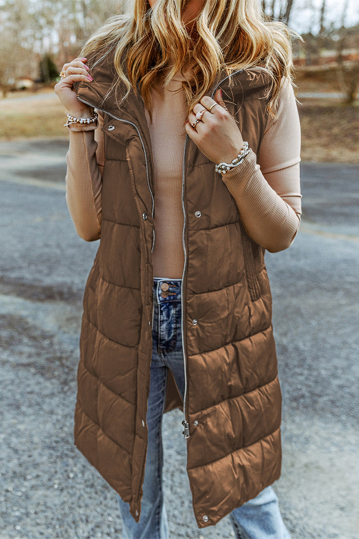 Hooded Long Quilted Vest Coat-Lastshoppingexit