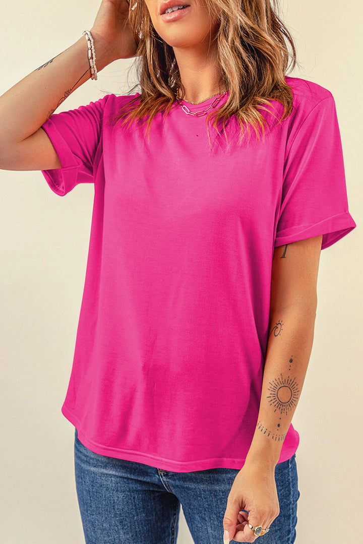 Casual Plain Crew Neck Tee-Lastshoppingexit