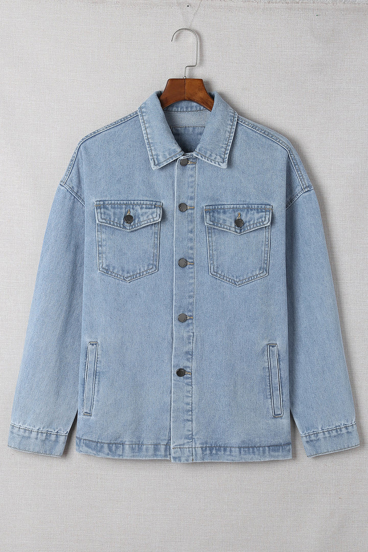 Acid Wash Flap Pocket Boyfriend Shacket-Lastshoppingexit