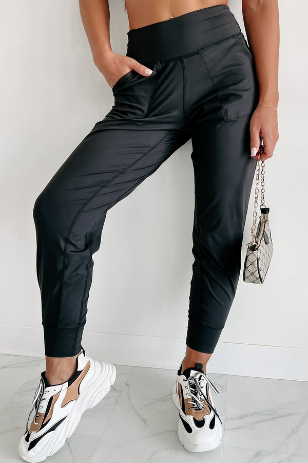 Exposed Seam High Waist Pocketed Joggers-Lastshoppingexit