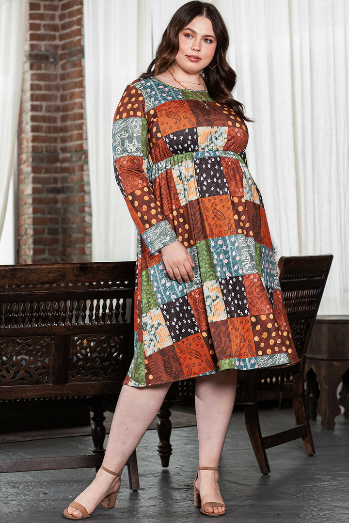 Printed Multicolor Western Checkered Plus Size Swing Dress-Lastshoppingexit