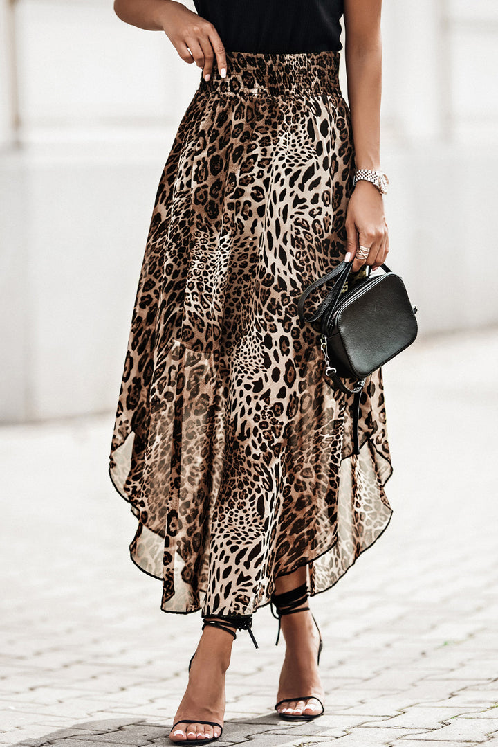 Smocked Waist Leopard Skirt-Lastshoppingexit