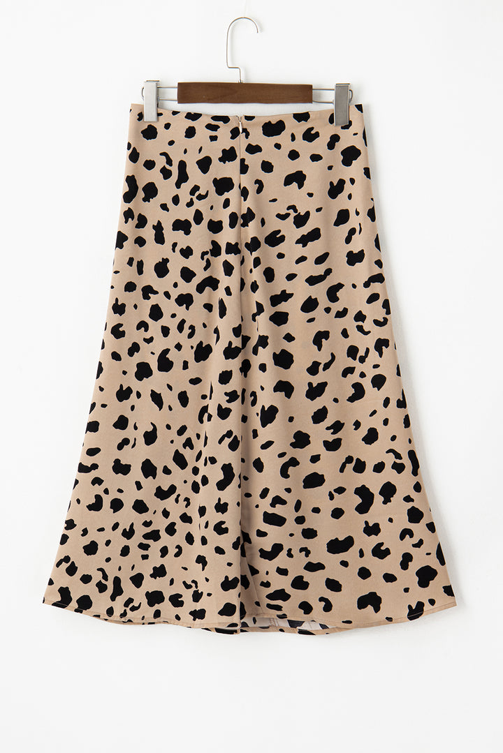 Leopard Spots Printed Split Hem Midi Skirt-Lastshoppingexit