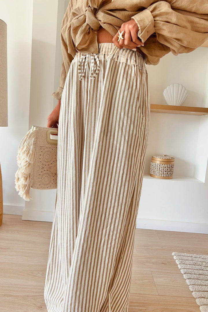 Stripe Print Wide Leg Drawstring Pants-Lastshoppingexit