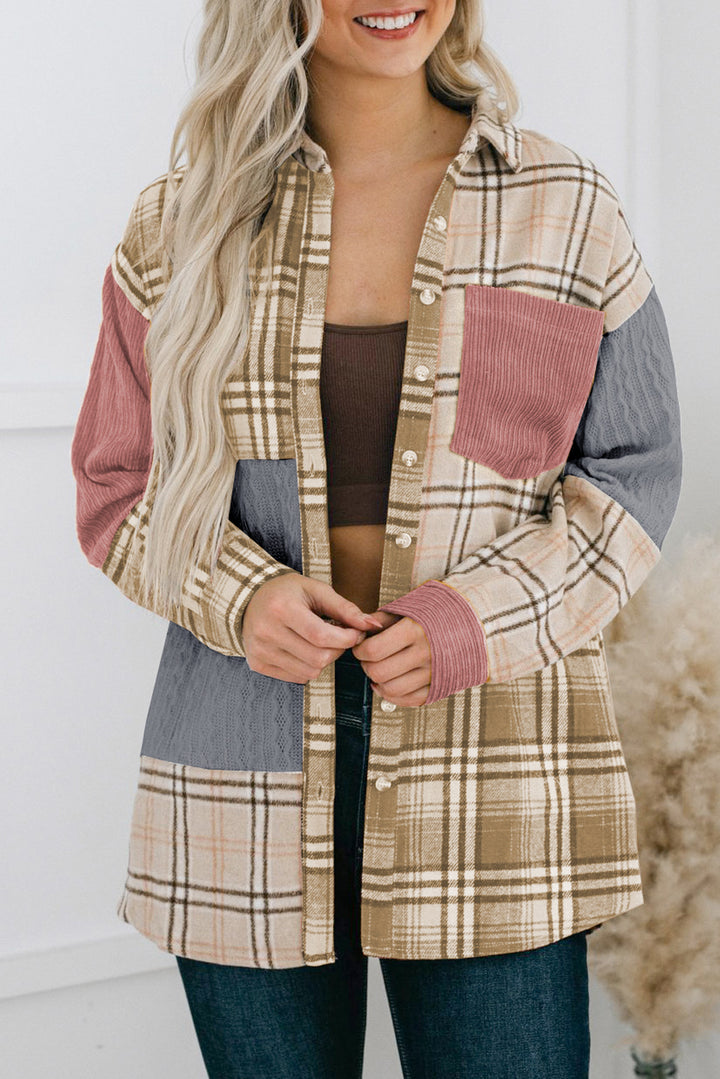 Plaid Color Block Patchwork Shirt Jacket with Pocket-Lastshoppingexit