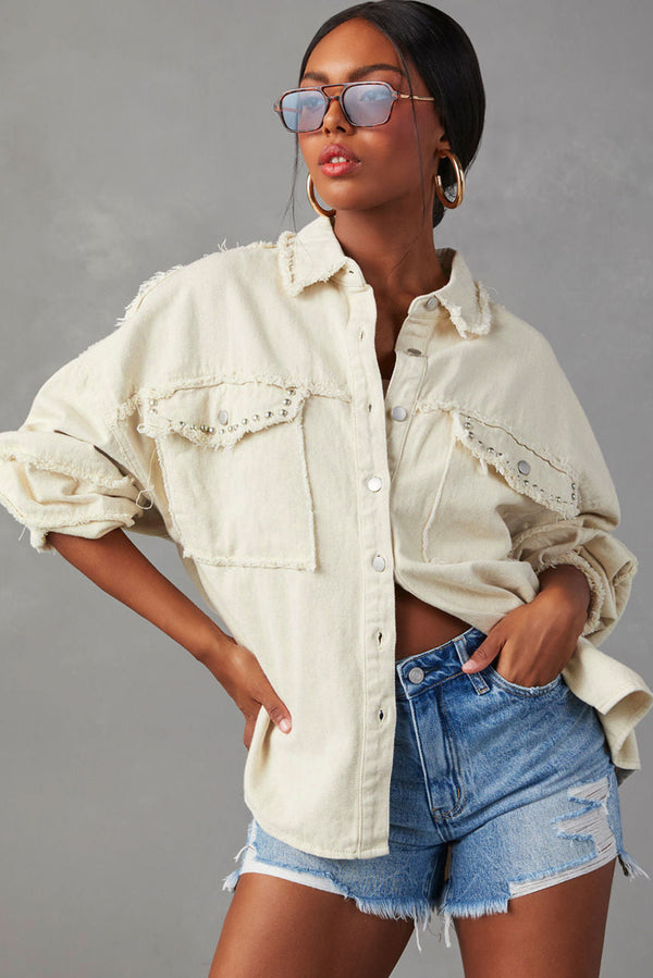 Frayed Exposed Seam Denim Jacket-Lastshoppingexit