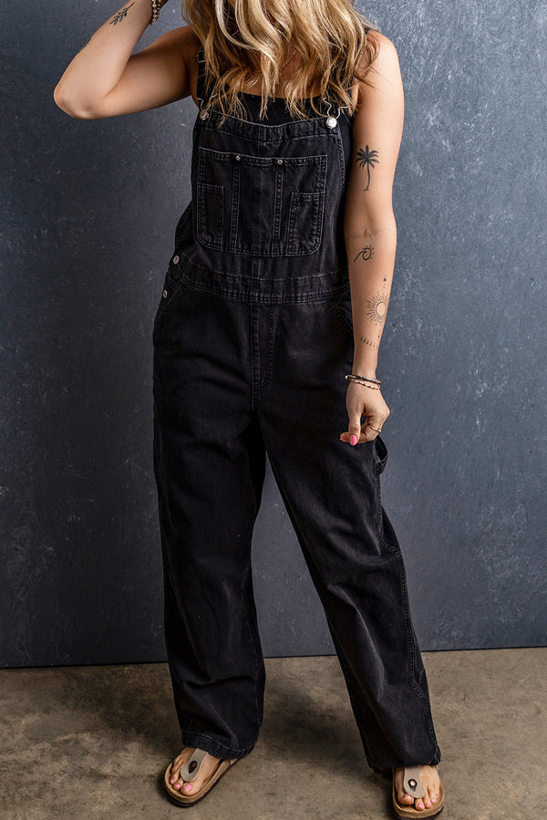 Adjustable Buckle Straps Multi Pocket Denim Overalls-Lastshoppingexit