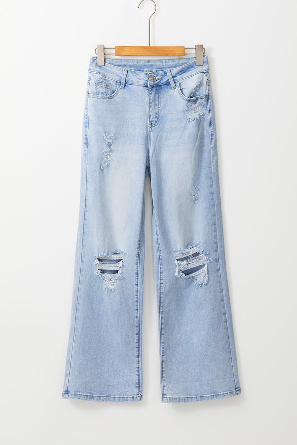 Vintage Light Wash Distressed Flare Jeans-Lastshoppingexit