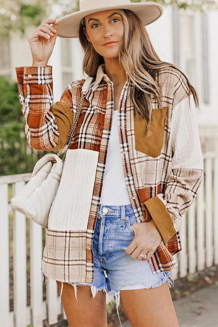 Plaid Color Block Patchwork Shirt Jacket with Pocket-Lastshoppingexit