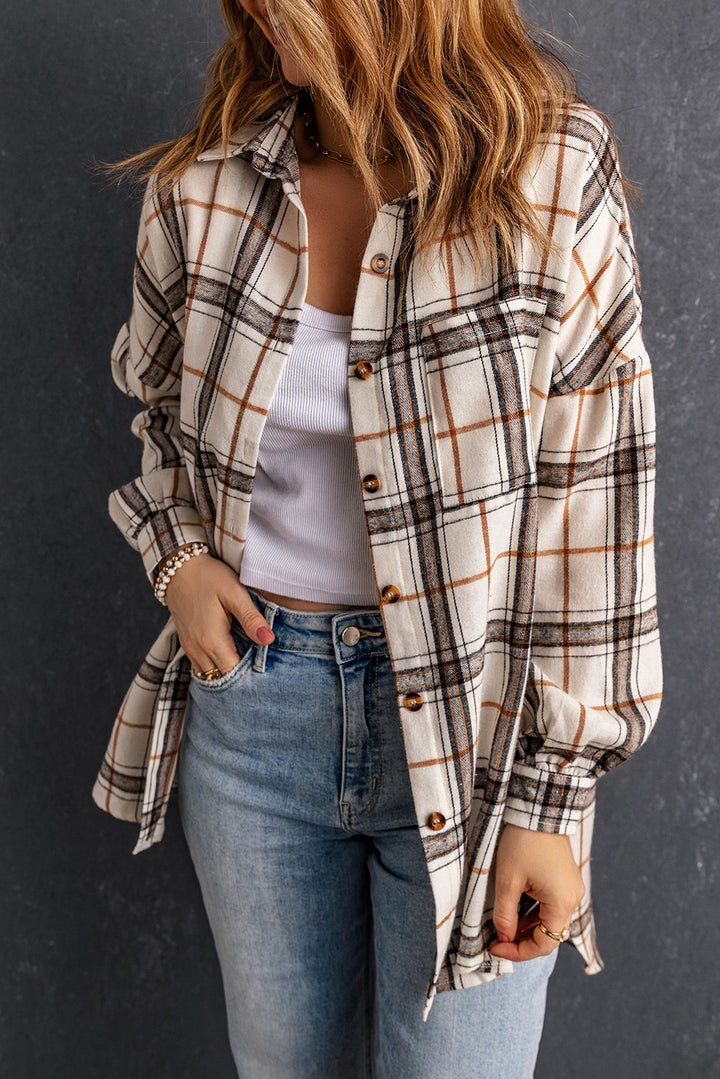 Oversized Plaid Pattern Shacket with Slits-Lastshoppingexit