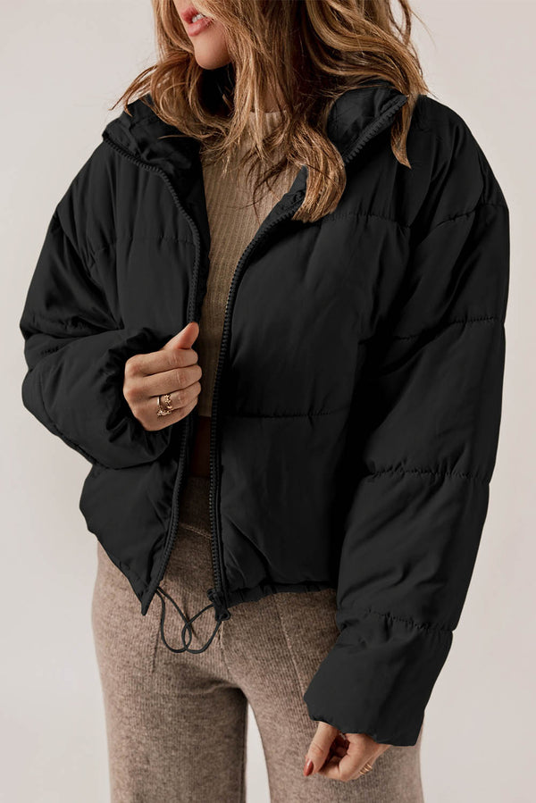 Zip Up Drawstring Hem Puffer Coat-Lastshoppingexit