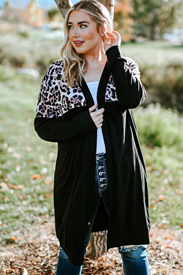 Leopard Detail Plus Size Cardigan-Lastshoppingexit