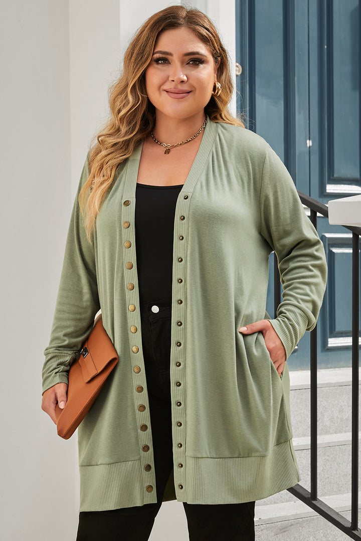 Plus Size Snap Buttons Front Knit Cardigan-Lastshoppingexit