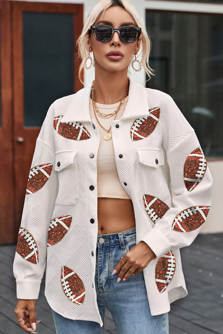 Bubble Gum Texture Sequined Rugby Football Shacket-Lastshoppingexit