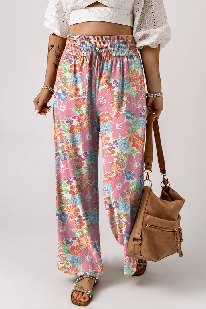 Floral Smocked Waist Loose Pants-Lastshippingexit