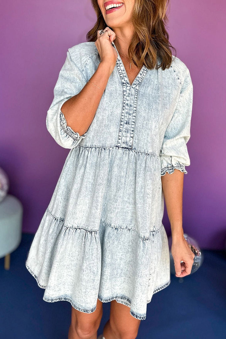 Acid Wash Retro Flared Denim Dress-Lastshoppingexit