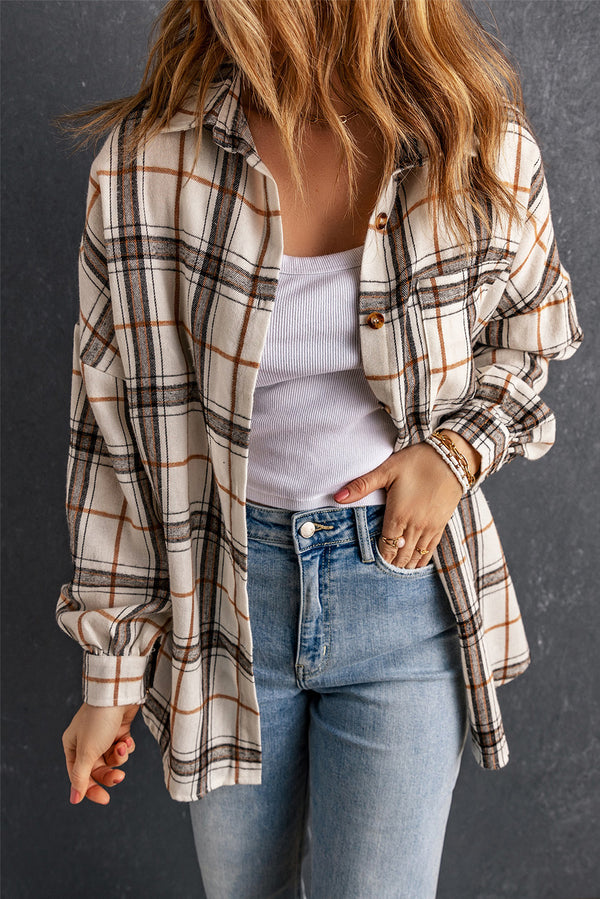 Oversized Plaid Pattern Shacket with Slits-Lastshoppingexit