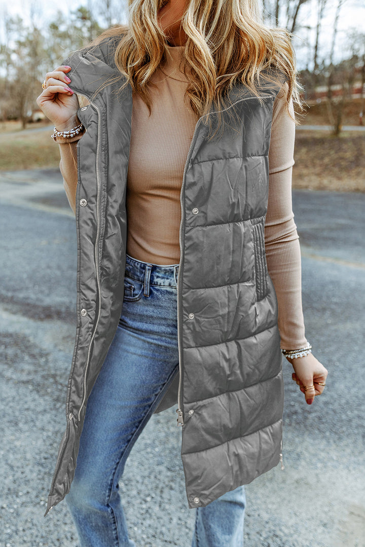 Hooded Long Quilted Vest Coat-Lastshoppingexit