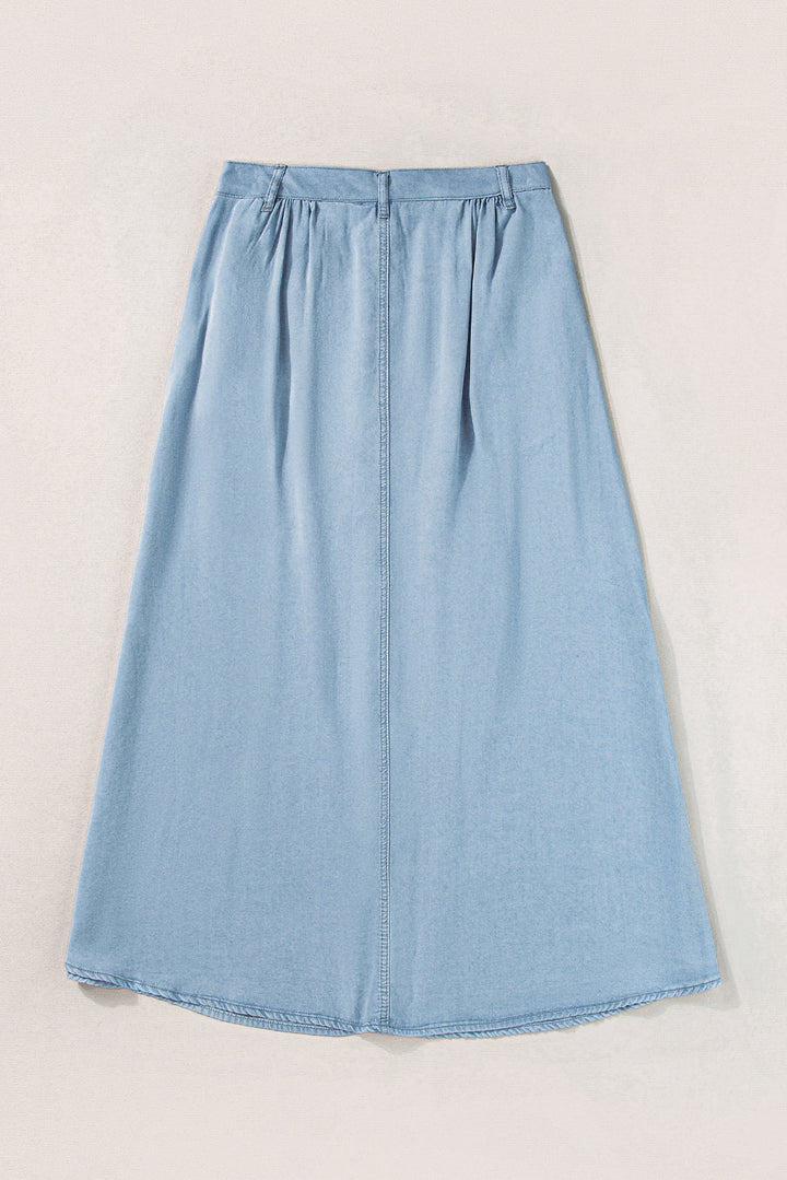 Fully Buttoned Long Denim Skirt-Lastshoppingexit