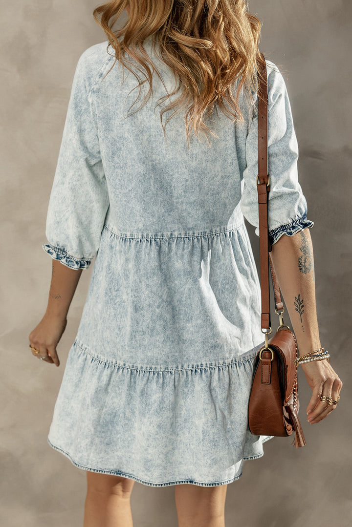 Acid Wash Retro Flared Denim Dress-Lastshoppingexit