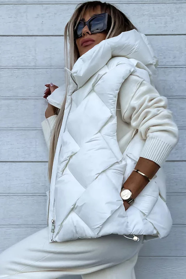 Quilted Zipper Front Hooded Vest Coat-Lastshoppingexit