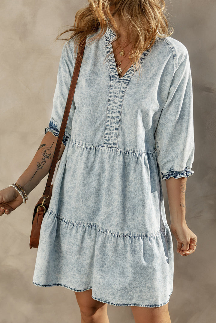 Acid Wash Retro Flared Denim Dress-Lastshoppingexit