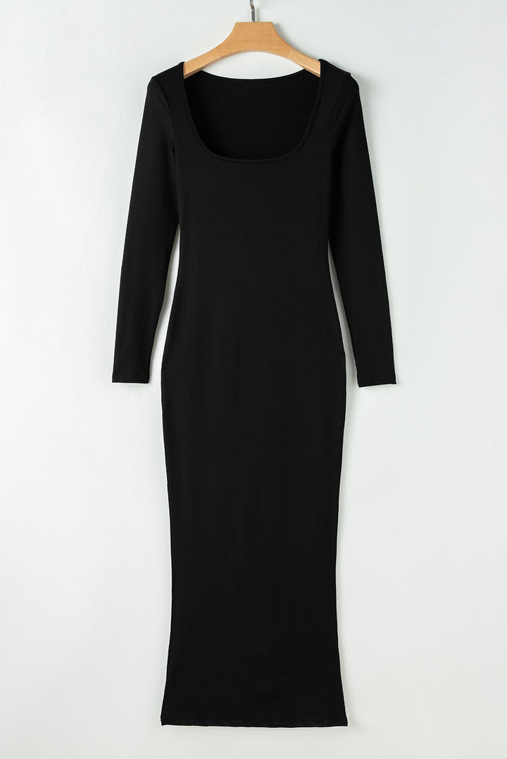 Long Sleeve Square Neck Maxi Bodycon Dress-Lastshoppingexit