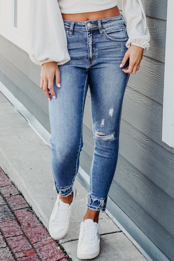 Distressed Frayed Ankle Skinny Jeans-Lastshoppingexit