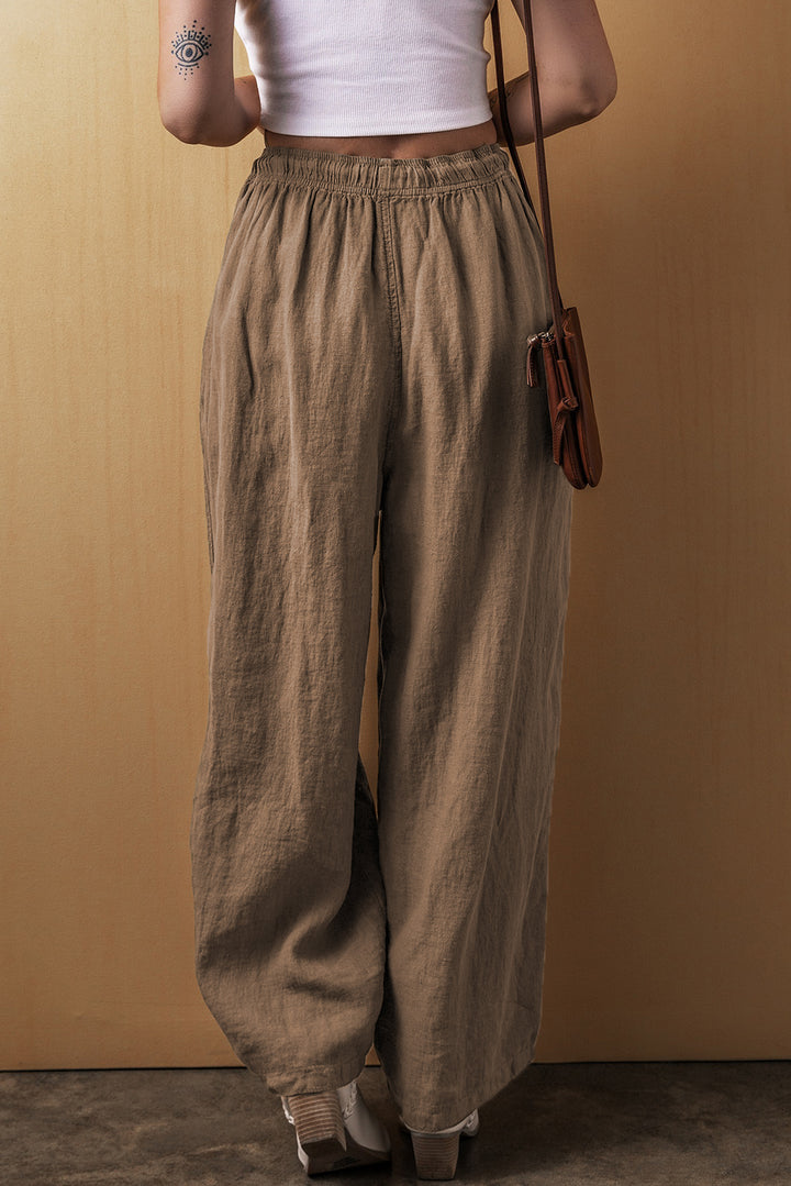 Palm Cotton Linen Drawstring Waist Wide Leg Pants-Lastshoppingexit