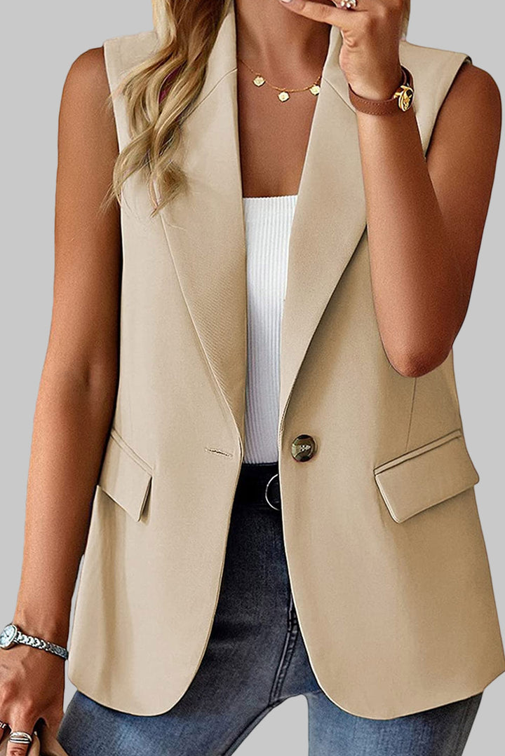 Single Button Pocketed Lapel Vest Blazer-Lastshoppingexit