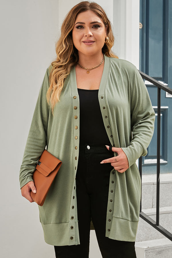 Plus Size Snap Buttons Front Knit Cardigan-Lastshoppingexit