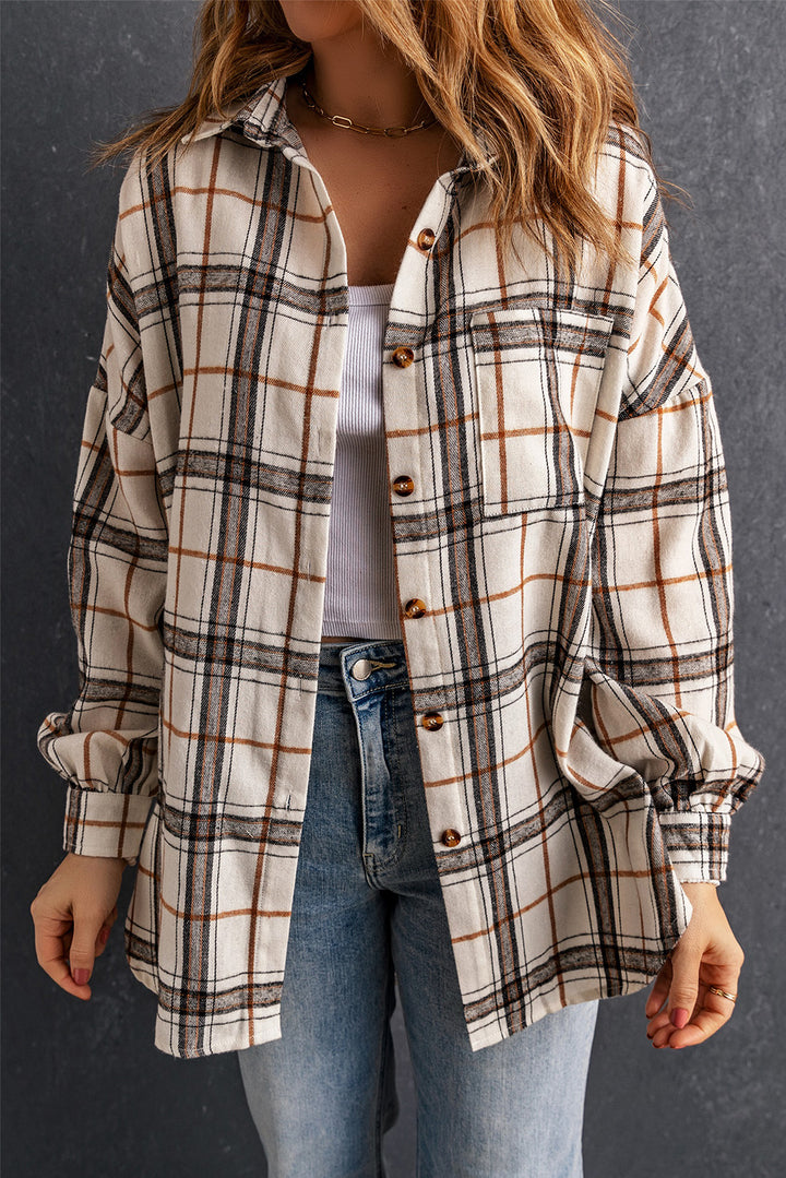 Oversized Plaid Pattern Shacket with Slits-Lastshoppingexit