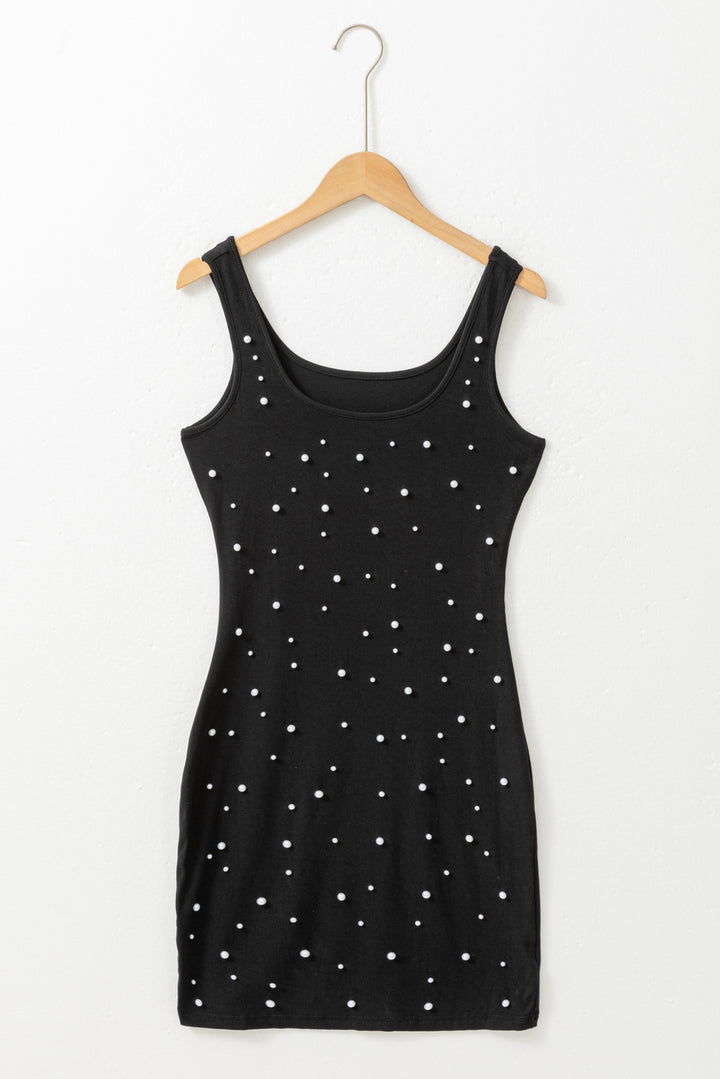 Pearl Beaded Sleeveless Square Neck Bodycon Dress-Lastshoppingexit