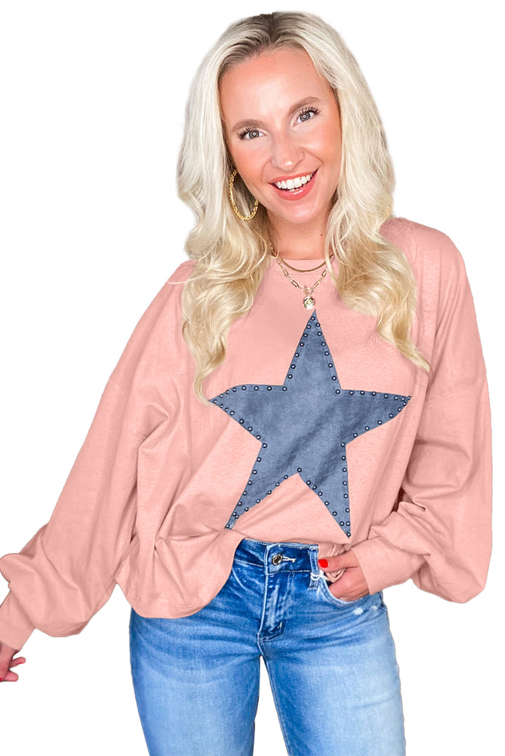 Apricot Studded Star Graphic Oversized Top-Lastshoppingexit