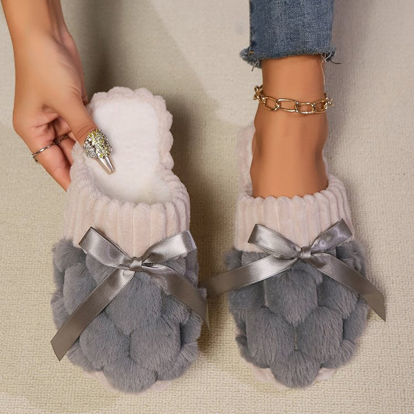 Bow Trim Contrast Slippers-Lastshoppingexit