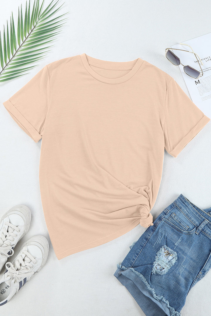 Casual Plain Crew Neck Tee-Lastshoppingexit