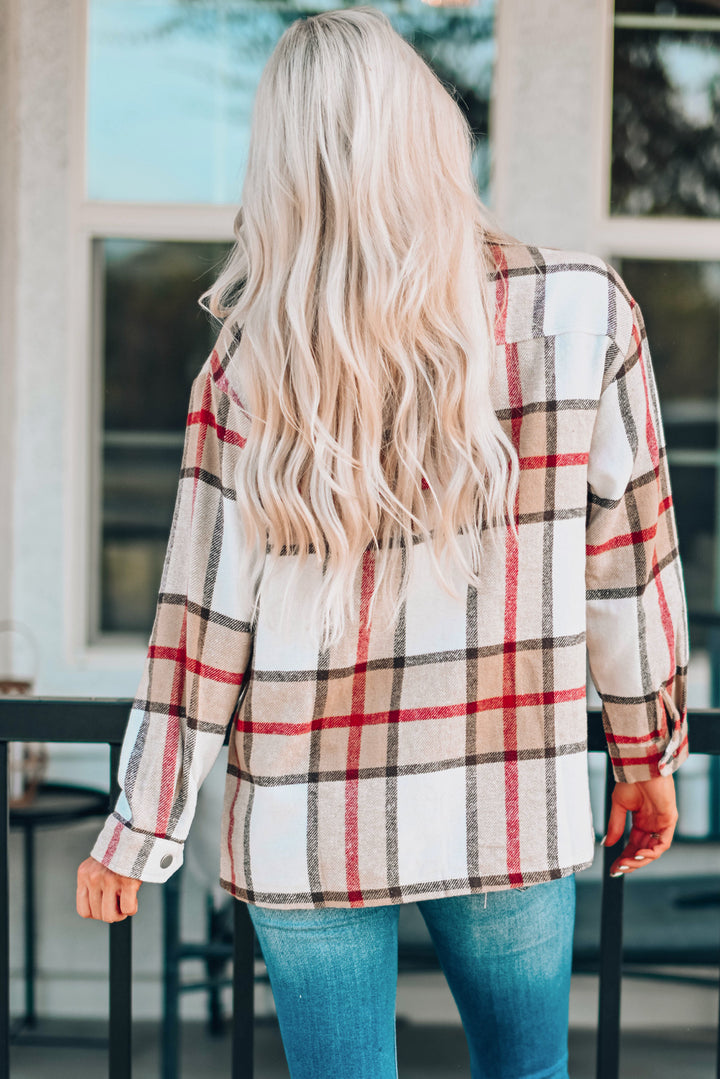 Plaid Print Buttoned Shirt Coat with Pocket-Lastshoppingexit