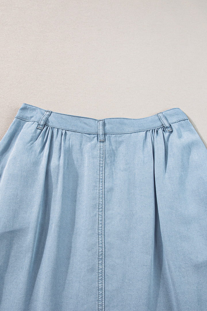 Fully Buttoned Long Denim Skirt-Lastshoppingexit