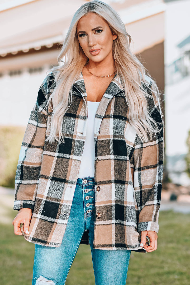 Plaid Print Buttoned Shirt Jacket-Lastshoppingexit